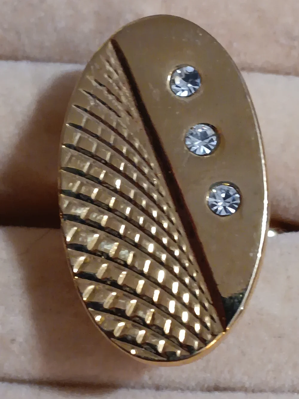 Gold Oval Crystal Accent  Mens Cufflinks